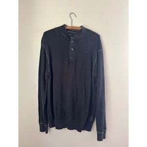 Nautica Jeans Co. Mens XL Black Knit 3 Button‎ Mock Neck Long Sleeve Sweater